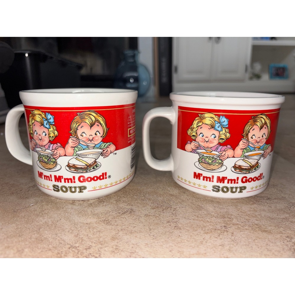 Vintage 1993 Campbell's Soup Kid Mugs Set 2 Westwood 14oz M'm M'm Good